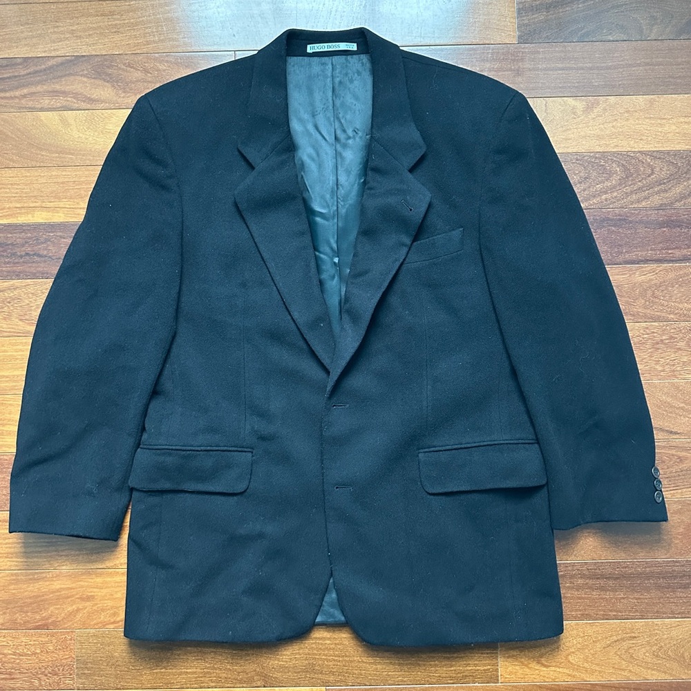 Hugo Boss Men's 40R Wool Corleone Suit Jacket Blazer Black Plaid No Vent